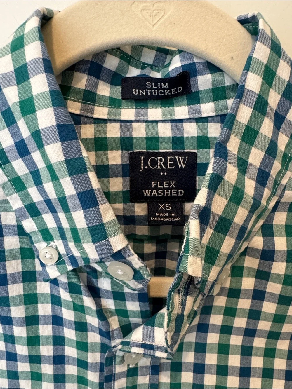J. Crew Men’s Flex Washed Slim Untucked Blue and Green Gingham Button-Down Shirt